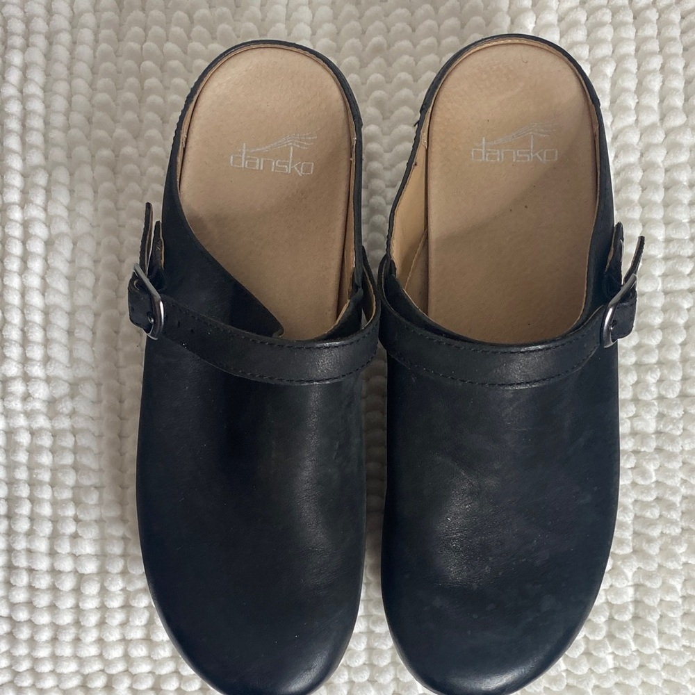 Dansko Black Suede Mules with Side Buckle - Picture 3 of 8